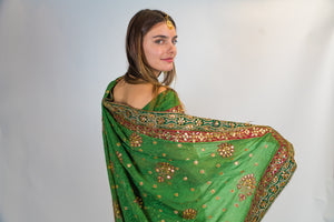 Silk Embroidered Green Saree