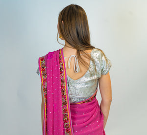 Silk Pink Embroidered  Saree