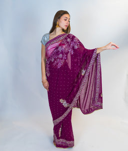 Mauve Embroidered Silk Saree