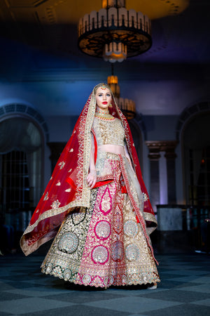 Soft Velvet Multi Color Heavy Embroidered Bridal Lehenga Set