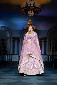 Soft Velvet Blush Pink Heavy Embroidered Bridal Lehenga Set