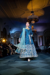 Silk Emerald Blue Embroidered Gown