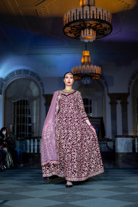 Soft Velvet Mulberry Burgundy Embroidered Gown