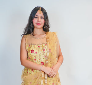 Silk Dark Gold with Rose Embroidery Salwar Kameez