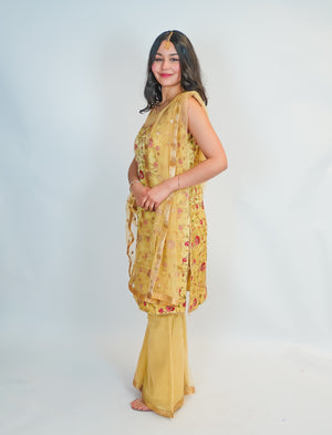Silk Dark Gold with Rose Embroidery Salwar Kameez