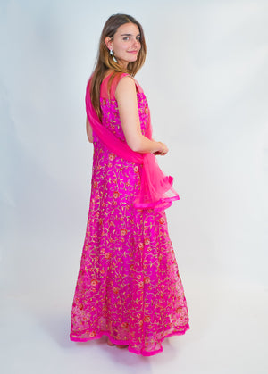 Silk Fuchsia Full Embroidered Gown