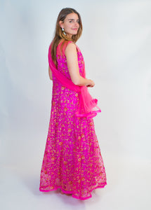 Silk Barbie Pink Heavy Embroidered Gown