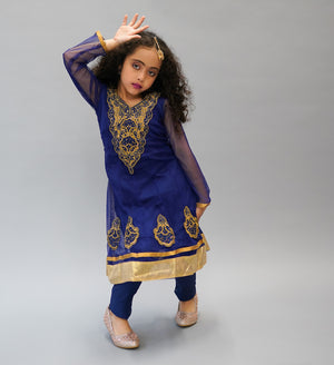 Georgette Silk Indigo Blue Embroidered Girl's Salwar Suit