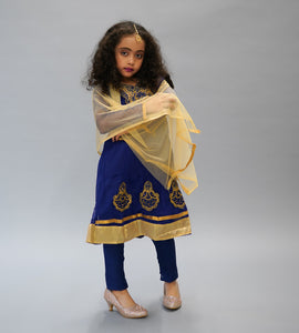 Georgette Silk Indigo Blue Embroidered Girl's Salwar Suit
