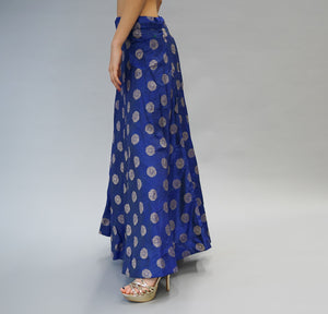 Silk  Brocade Lapis Blue Lehenga Skirt