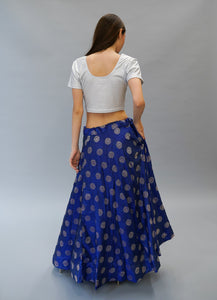 Silk  Brocade Lapis Blue Lehenga Skirt