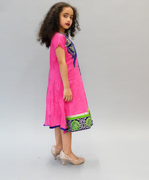 Cotton Hot Pink Embroidered Girl's Salwar Suit