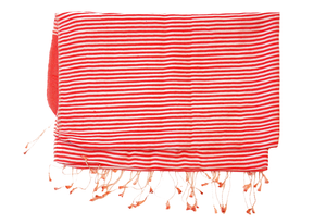 Coral Red Stripe Pure Pashmina Scarf
