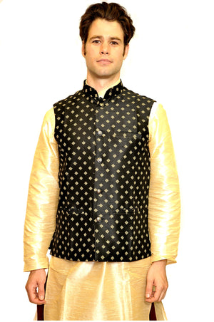 Silk Brocade Black Modi Vest