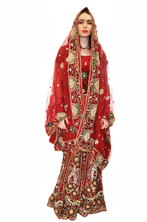 Elegantly crafted Red Jeweled Bridal Lehenga