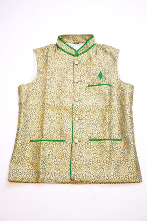 Green and Ivory Silk Brocade Vest