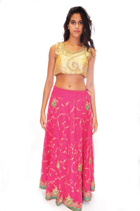 Fuchsia Heavy Embroidered Silk Skirt