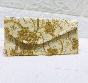 White and Gold Embroidered Wallet