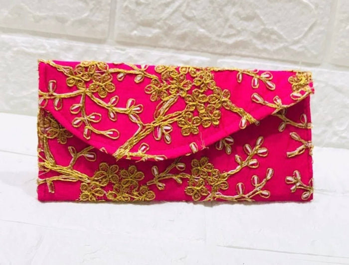 Pink and Gold Embroidered Wallet