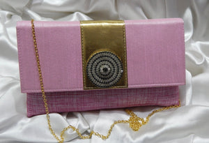 Baby Pink and Gold Sling Clutch Bag