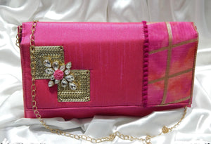 Pink and Gold Sling Clutch Bag