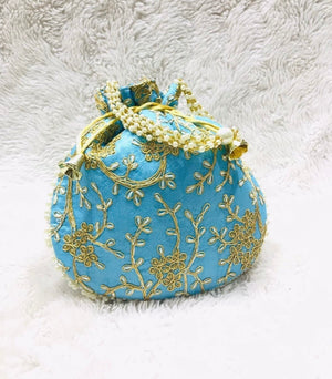 Blue with Gold Embroidery Potli Bag