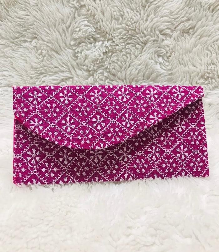Pink with White Embroidery Wallet