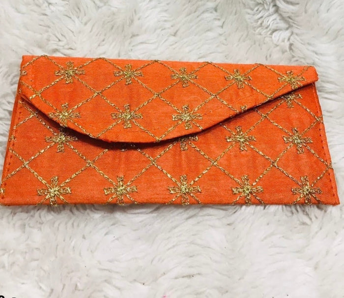 Orange With Gold Embroidery Wallet