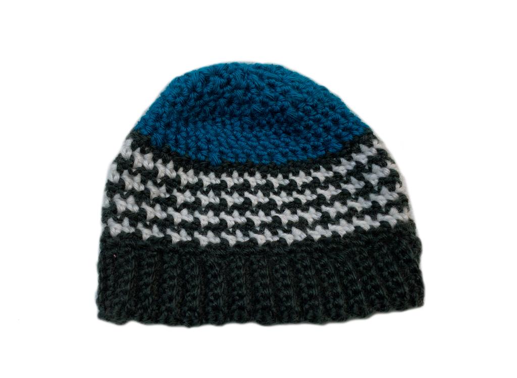Blue Crochet Houndstooth Stitch  Hat
