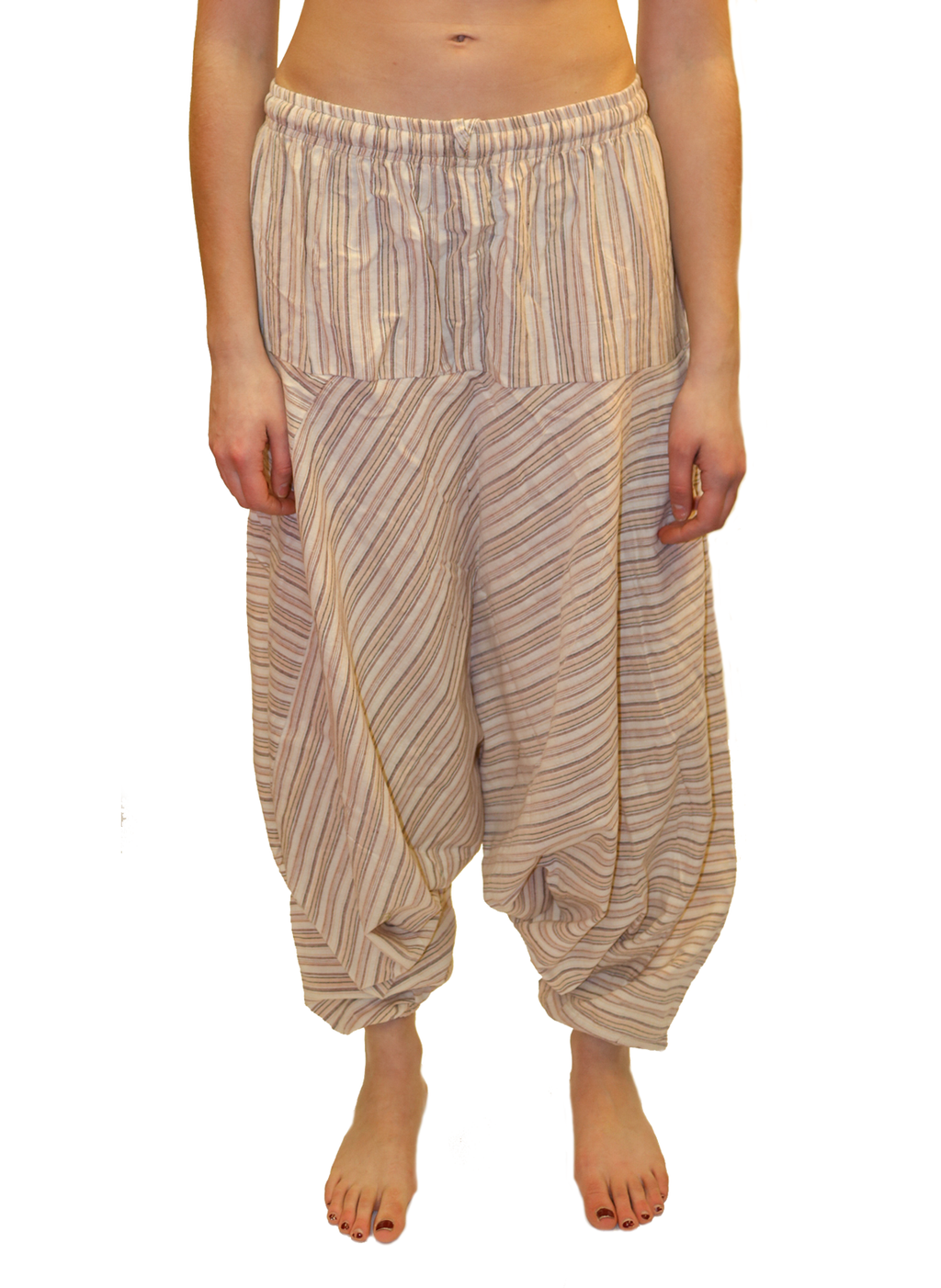 Beige Striped Cotton Harem Pants