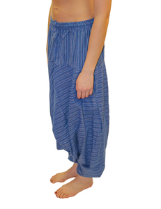Blue Striped Cotton Harem Pants