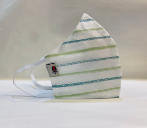 Unisex Designer White With Green & Blue Striped Cotton Cloth Face Masks