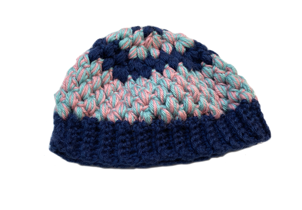 Crochet Blue Puff Stitch Baby Hat