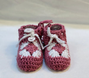 Handmade Crochet Pink & White Mini Granny Square Baby Booties
