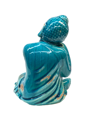Meditating Sitting Ceramic Teal Blue Buddha