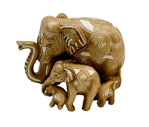 Handmade Elephant Family  Resin Statue