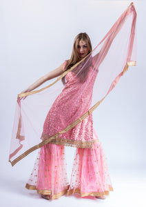 Fancy Heavy Embroidered Flamingo Pink Sharara Suit