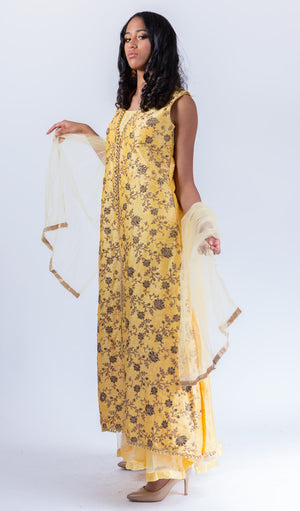 Silk Royal Yellow Embroidered With Detachable Jacket Gown