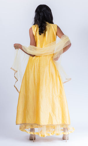 Silk Royal Yellow Embroidered With Detachable Jacket Gown