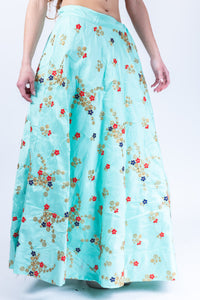 Fancy Silk Tiffany Blue Embroidered Lehenga Skirt