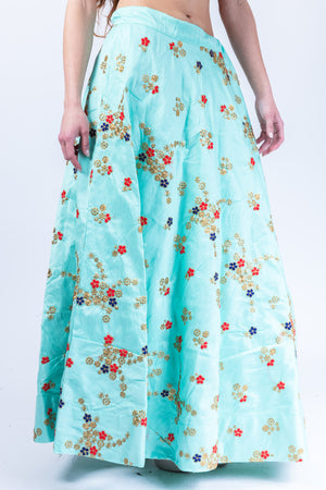 Fancy Silk Tiffany Blue Embroidered Lehenga Skirt