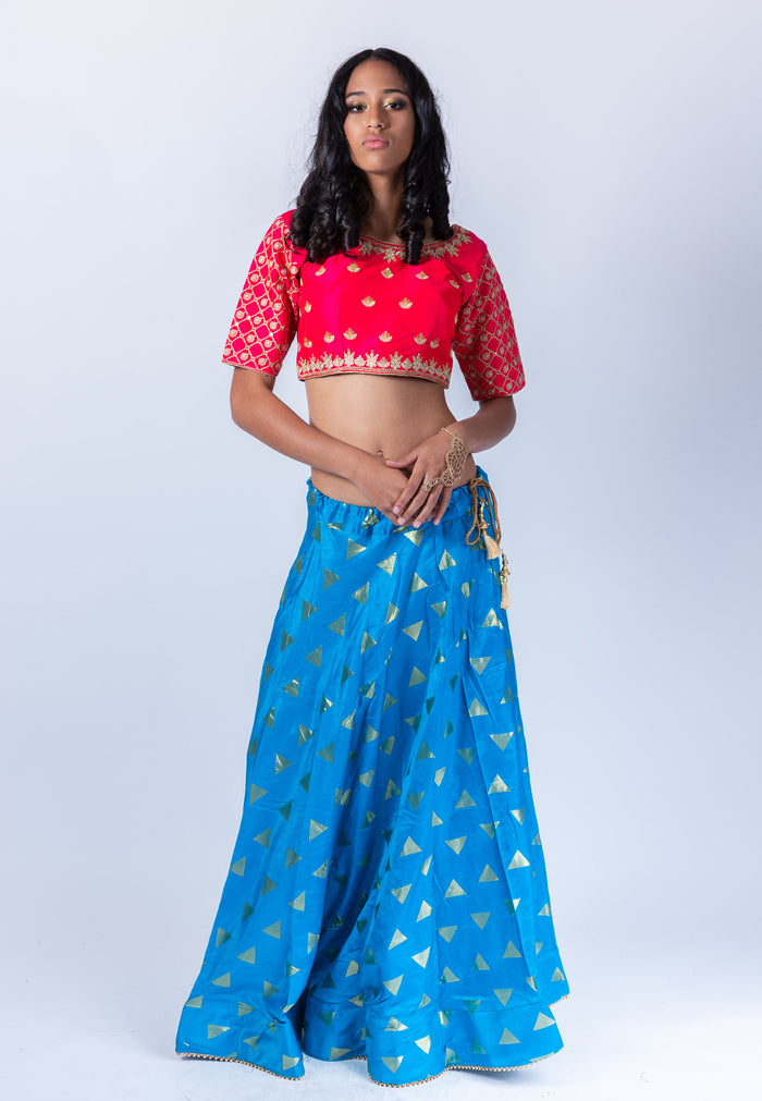Silk Olympic Blue Lehenga Skirt