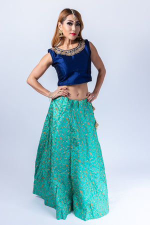 Silk Turquoise Blue Embroidered Lehenga Skirt