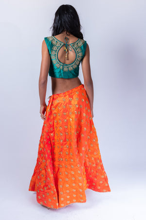 Fancy Silk Tiger Orange Embroidered Lehenga Skirt