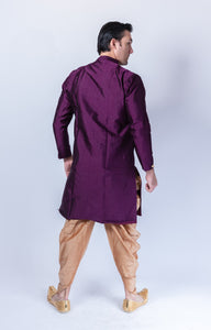 Silk Asymmetric Grape Purple Long Sherwani / Jacket