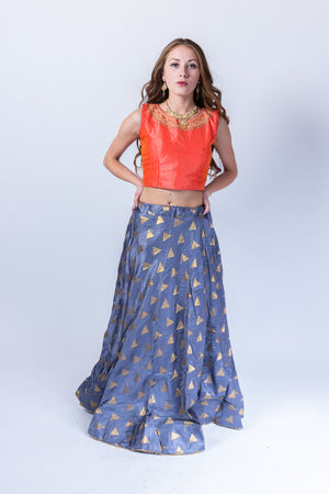 Silk Pigeon Blue Lehenga Skirt