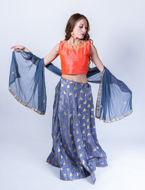 Silk Pigeon Blue Lehenga Skirt
