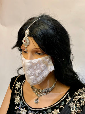 Hand Embroidered White Fancy Cloth Face Masks