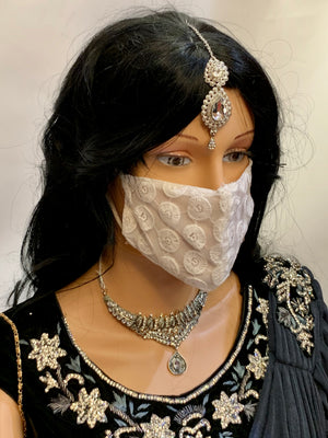 Hand Embroidered White Fancy Cloth Face Masks