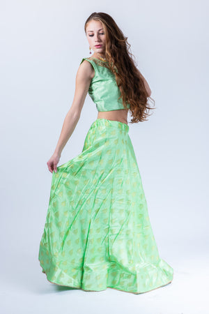 Silk Jhumki Motif Mint Green Lehenga Skirt